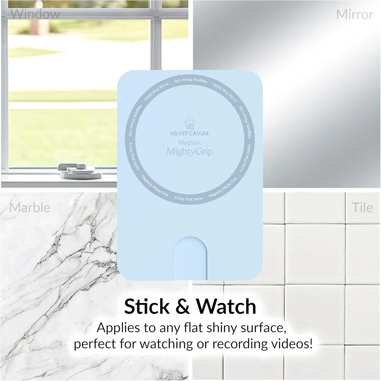 Velvet Caviar Suction Cup Phone Case Mount Compatible with MagSafe Devices Only - Magnetic Silicone Sticky Phone Grip Holder for iPhone Back of Phone - Mirror Gripper (Blue)