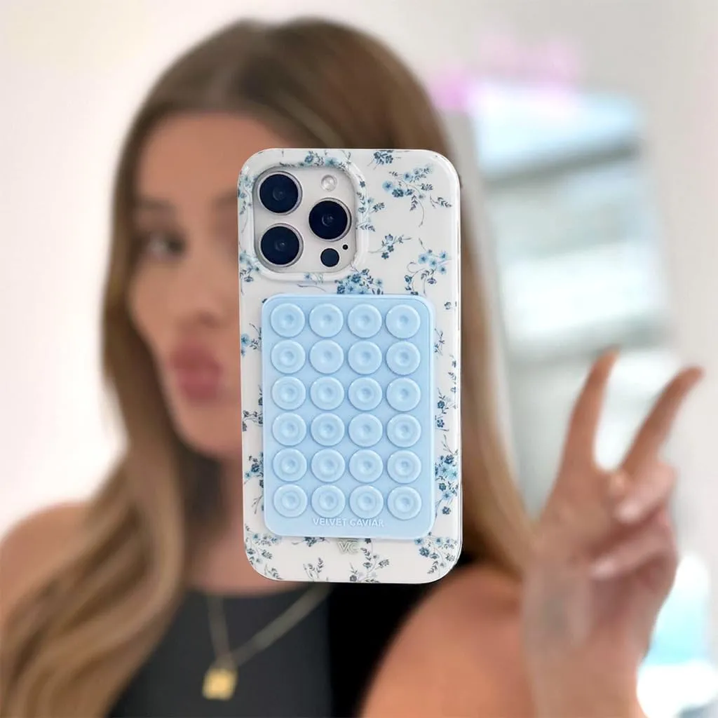 Velvet Caviar Suction Cup Phone Case Mount Compatible with MagSafe Devices Only - Magnetic Silicone Sticky Phone Grip Holder for iPhone Back of Phone - Mirror Gripper (Blue)