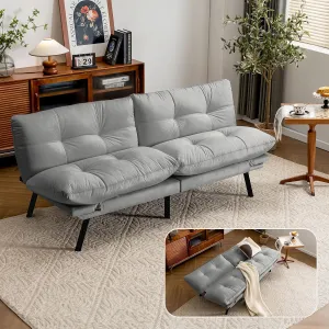 Velvet Convertible Futon Sofa Bed, 71" Cozy Loveseat Sleeper, Comfy 7" Thick Cushion Lounge Sofa Compact 2-Seater Futon Couch for Small Space Living Room Bedroom Dorm