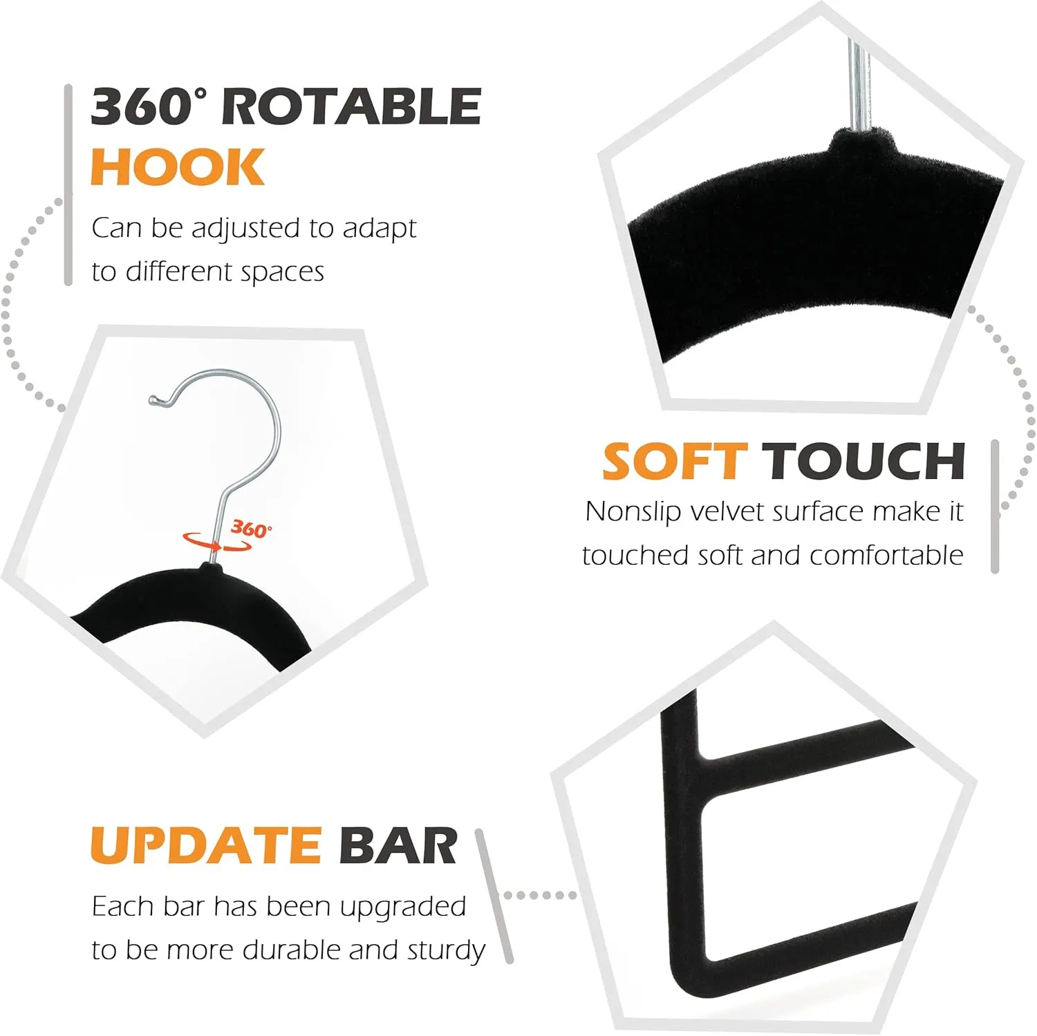 Velvet Pants Clothes Hanger Space Saving Non Slip Pants Shorts Hanger, Myfolrena Jeans Slack Trousers Hangers Multiple Velvet Hanger Closet Storage and Organization for Jeans,Scarf,Tie(Black, 5)