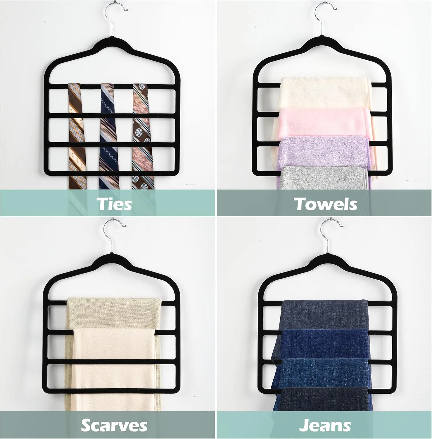 Velvet Pants Clothes Hanger Space Saving Non Slip Pants Shorts Hanger, Myfolrena Jeans Slack Trousers Hangers Multiple Velvet Hanger Closet Storage and Organization for Jeans,Scarf,Tie(Black, 5)