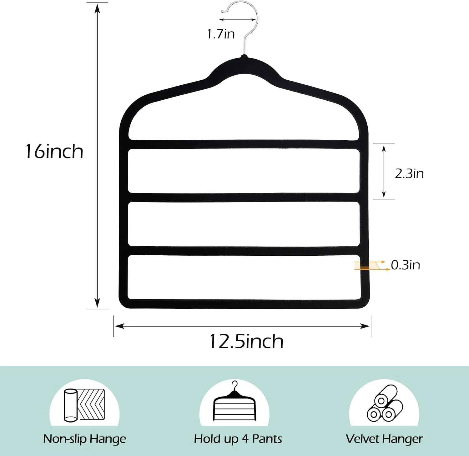 Velvet Pants Clothes Hanger Space Saving Non Slip Pants Shorts Hanger, Myfolrena Jeans Slack Trousers Hangers Multiple Velvet Hanger Closet Storage and Organization for Jeans,Scarf,Tie(Black, 5)