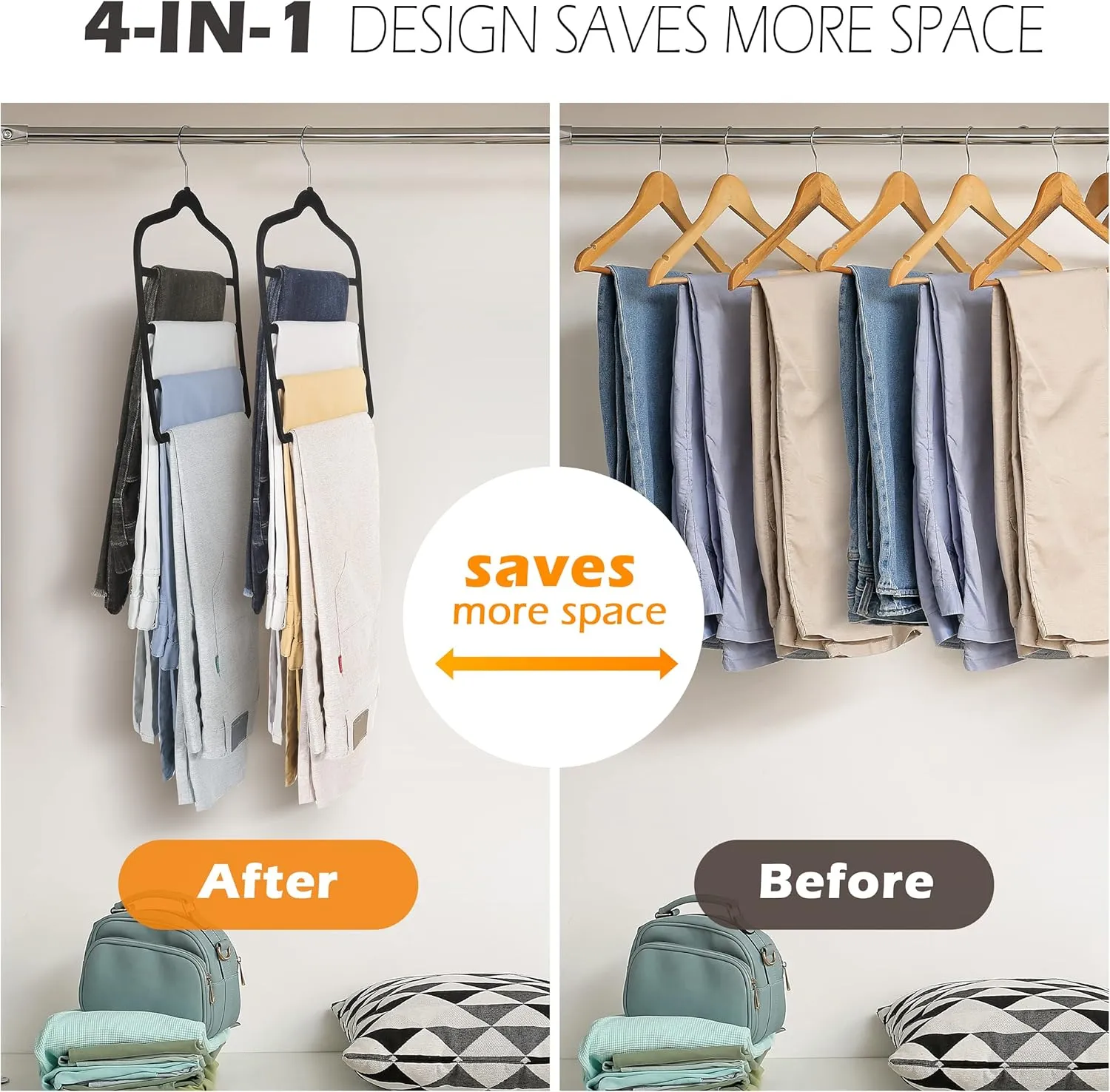 Velvet Pants Clothes Hanger Space Saving Non Slip Pants Shorts Hanger, Myfolrena Jeans Slack Trousers Hangers Multiple Velvet Hanger Closet Storage and Organization for Jeans,Scarf,Tie(Black, 5)