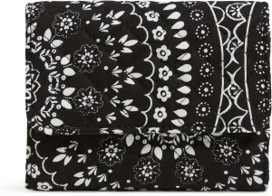 Vera Bradley Women's Cotton Riley Compact Wallet With RFID Protection, Black Bandana Medallion, One Size