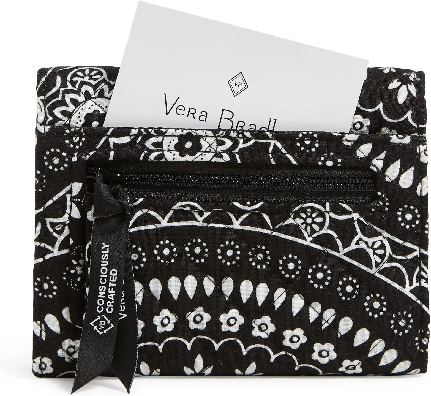 Vera Bradley Women's Cotton Riley Compact Wallet With RFID Protection, Black Bandana Medallion, One Size
