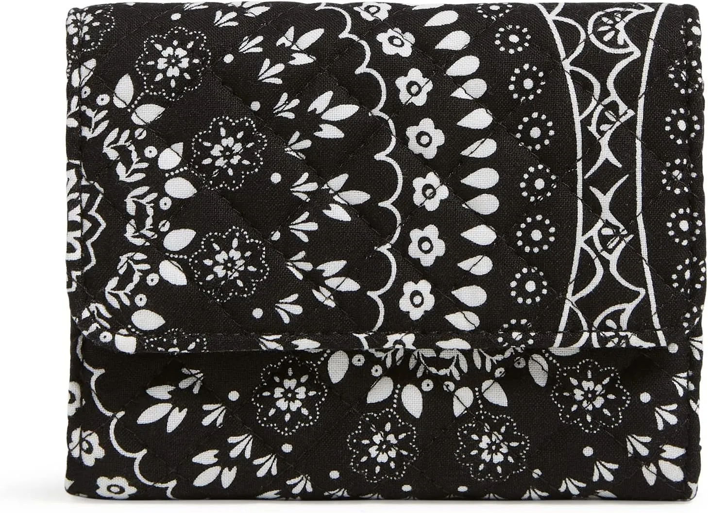 Vera Bradley Women's Cotton Riley Compact Wallet With RFID Protection, Black Bandana Medallion, One Size