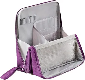 Vertical Makeup Organizer Bag, Relevanton Standing Makeup Bag Portable, Large Capacity, Doresty Standing Makeup Bag Smart Partitioning, Multi-Purpose Oxford Cloth (Purple)