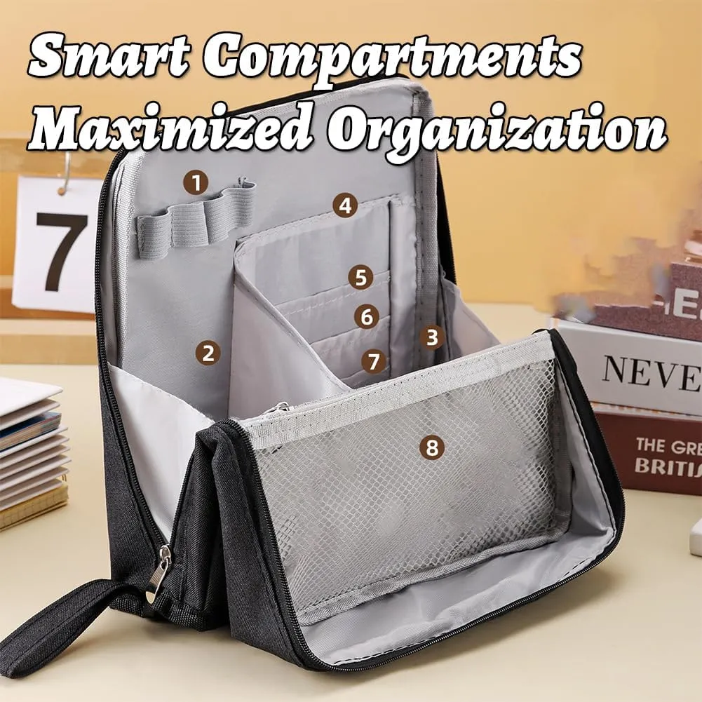 Vertical Makeup Organizer Bag, Relevanton Standing Makeup Bag Portable, Large Capacity, Doresty Standing Makeup Bag Smart Partitioning, Multi-Purpose Oxford Cloth (Purple)