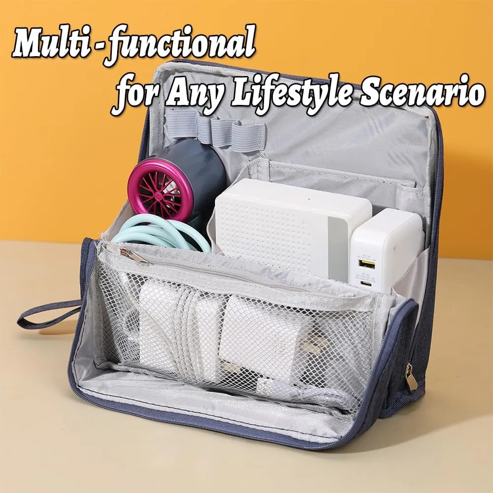 Vertical Makeup Organizer Bag, Relevanton Standing Makeup Bag Portable, Large Capacity, Doresty Standing Makeup Bag Smart Partitioning, Multi-Purpose Oxford Cloth (Purple)
