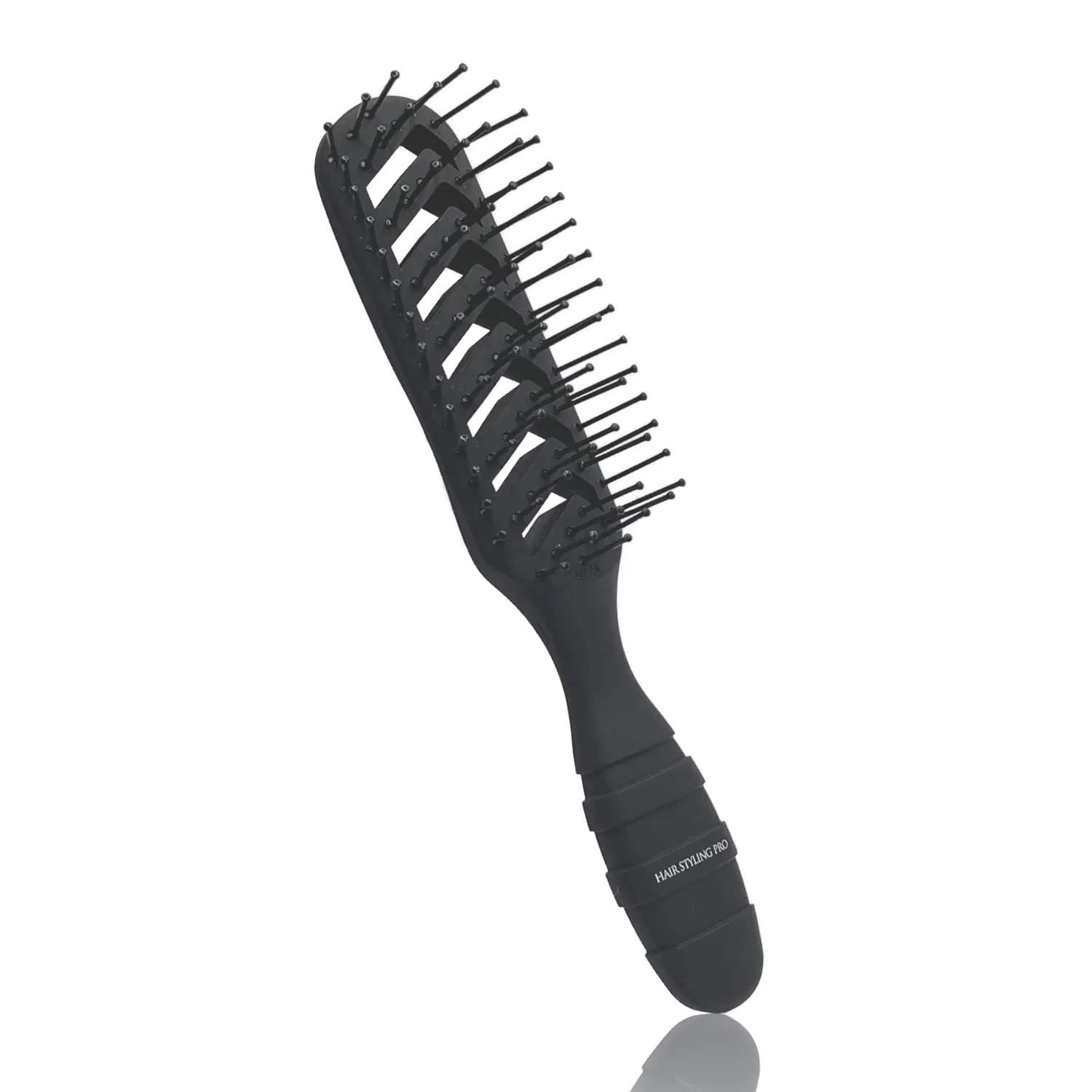 VESS Hair Styling Pro Skeleton Brush-Matte Black-7 Row Nylon Brush, SPR-1200, Made in Japan