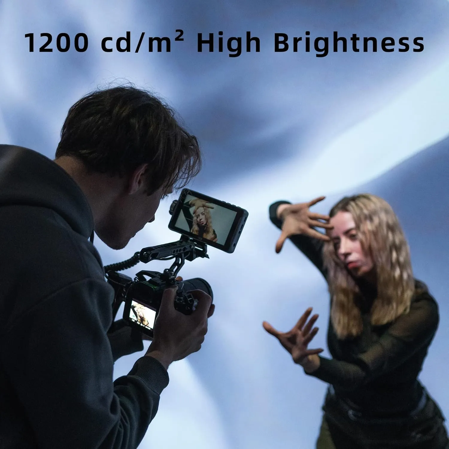 VILTROX 5.5 Inch 1200nits 4Kp30 HDMI Video Field Monitor, 10bit HDR Daylight Viewable 1920 x 1080 Portable Monitor Recorder, Hot Shoe Mount, Battery, Sunshine Hood