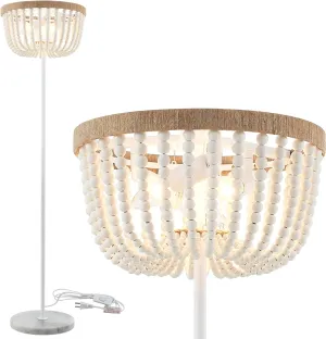 VILUXY Boho Floor Lamp with White Wood Beaded Shade for Bedroom, Living Room, Girl Room 3-Light