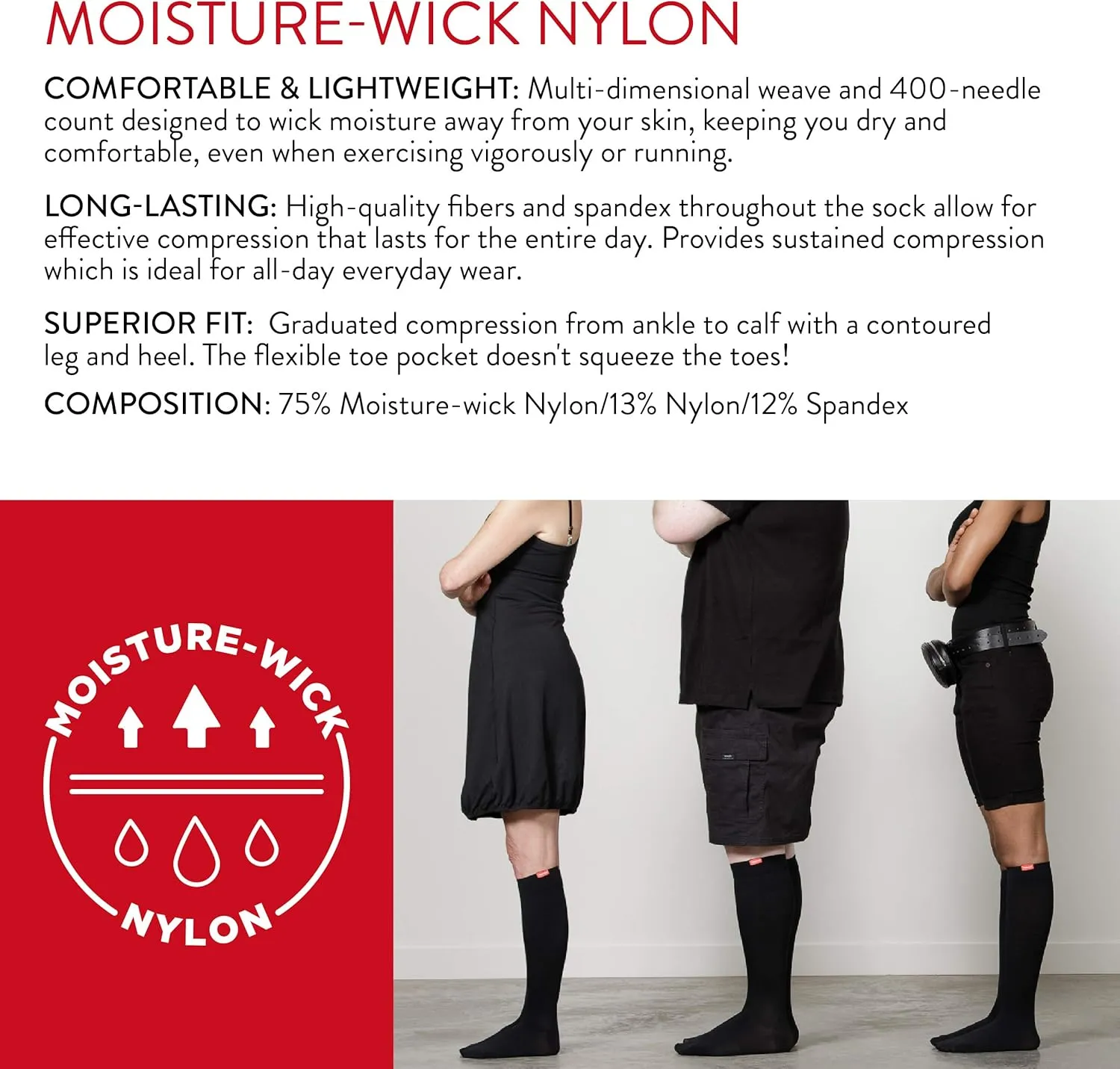 VIM & VIGR Nylon 15-20 mmHg Graduated Compression Leg Sleeves (Black Solid, Unisex 2)