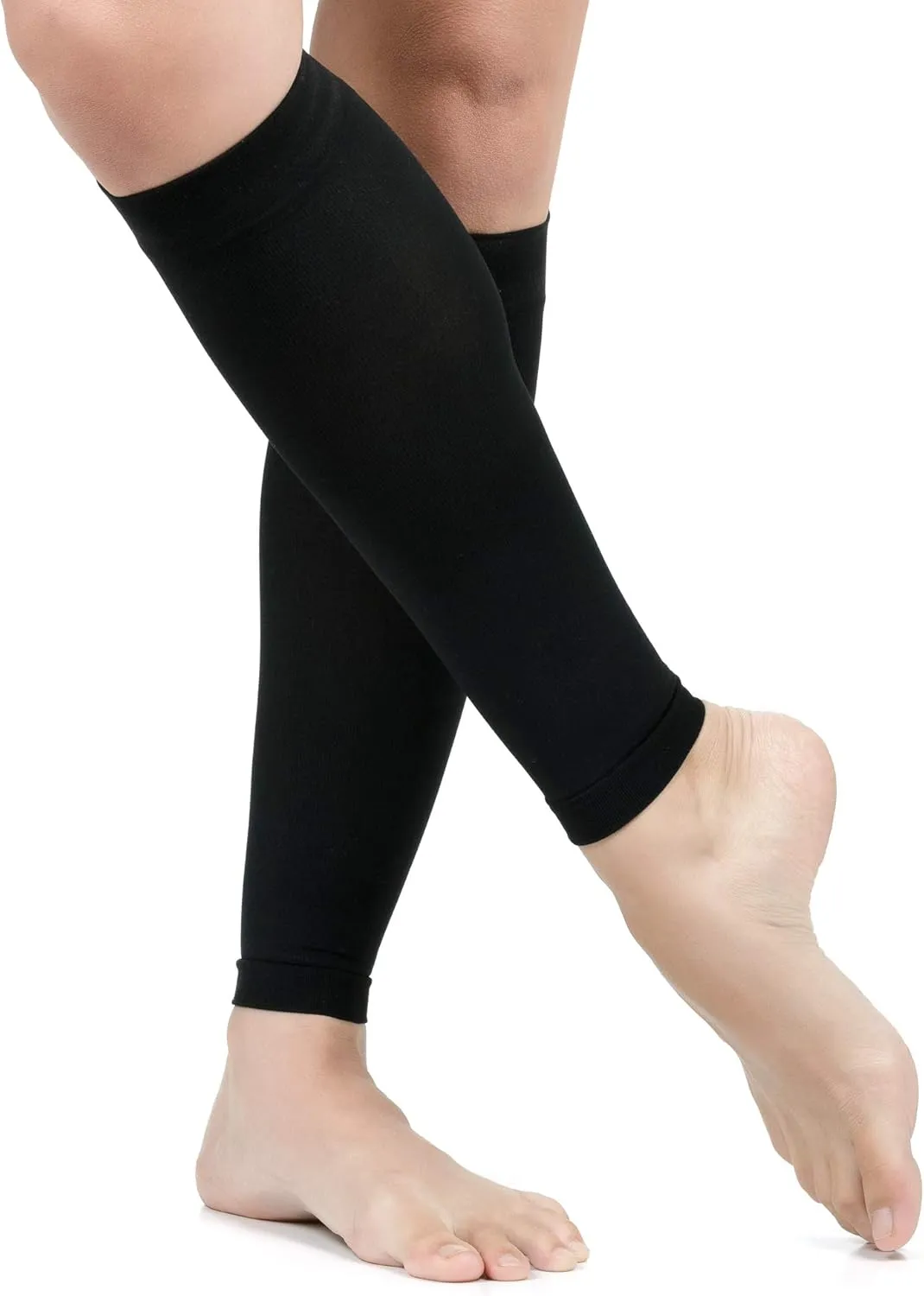 VIM & VIGR Nylon 15-20 mmHg Graduated Compression Leg Sleeves (Black Solid, Unisex 2)