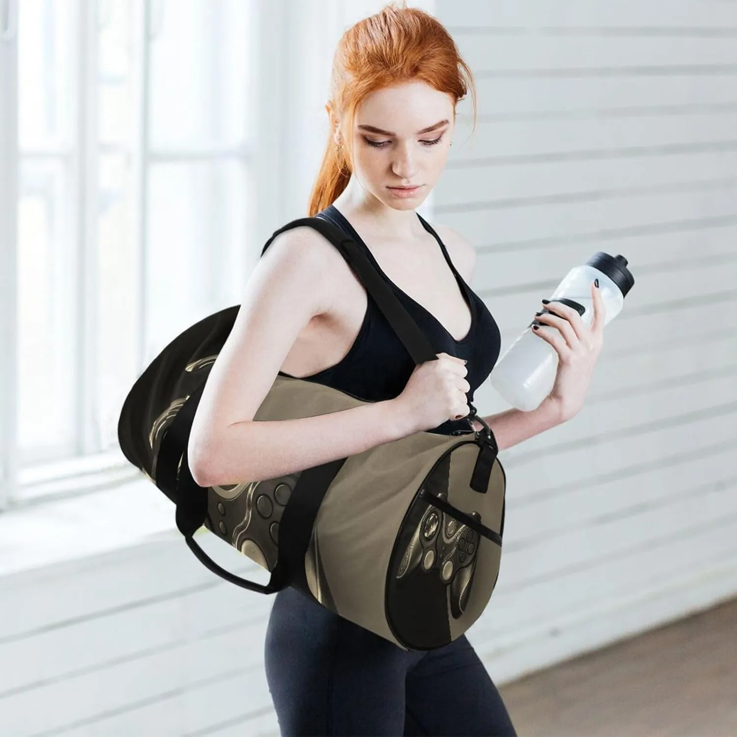 Vintage Black Gamepad on a Black Background Gaming Portable Gym Bag, Travel Bag, Luggage bag, Sports Bag, Toiletry Bag with Handles, Detachable Shoulder Strap 17.6 x 9 x 9 inch