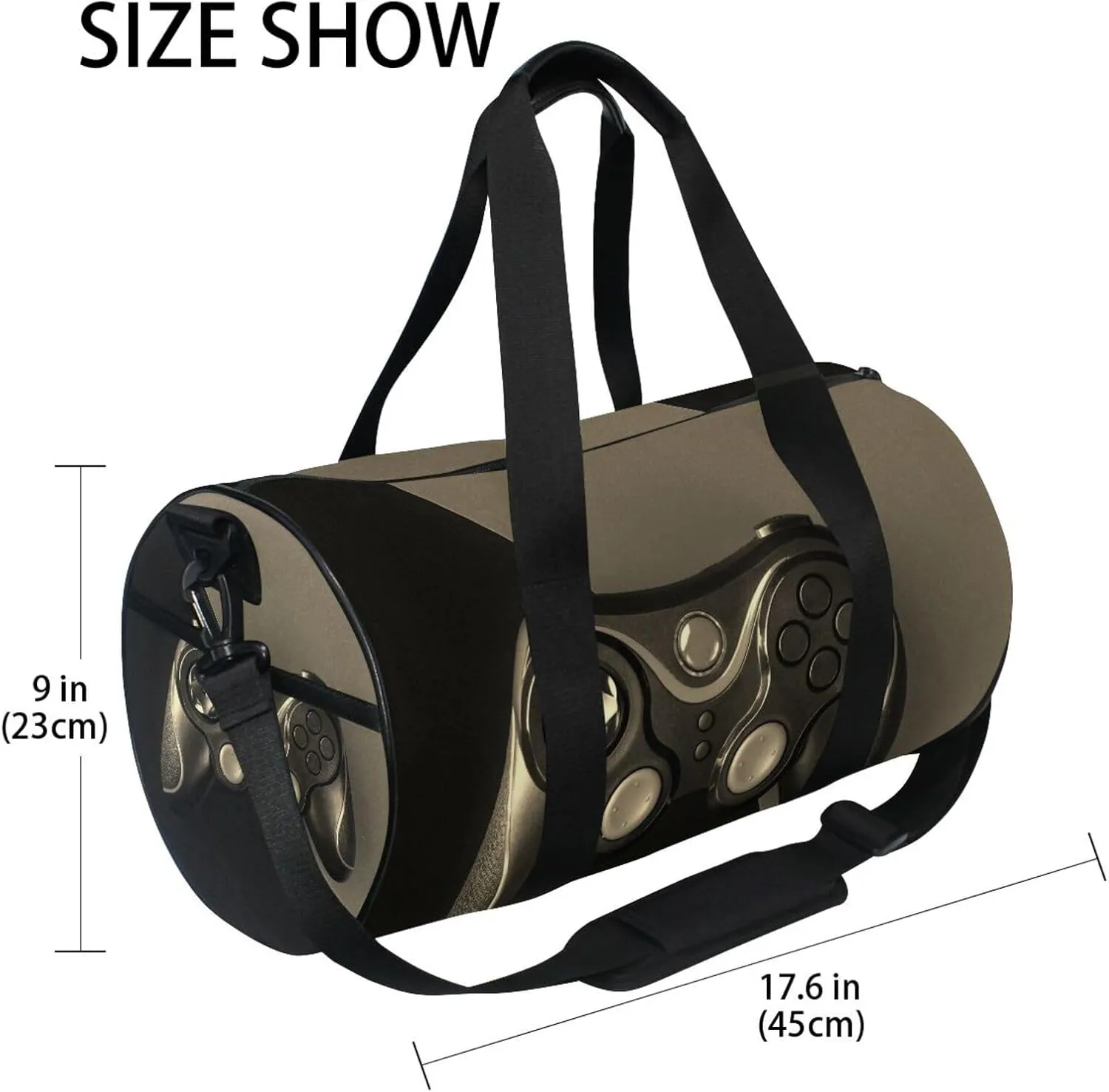 Vintage Black Gamepad on a Black Background Gaming Portable Gym Bag, Travel Bag, Luggage bag, Sports Bag, Toiletry Bag with Handles, Detachable Shoulder Strap 17.6 x 9 x 9 inch