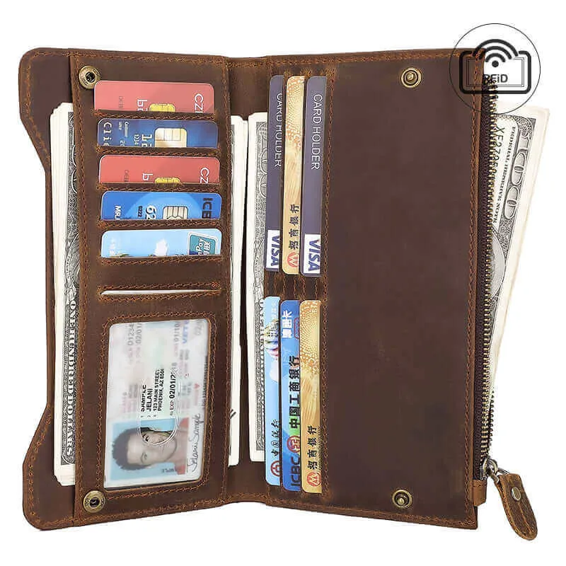 Vintage Crazy Horse Leather Wallet NZ | RFID Secure Design