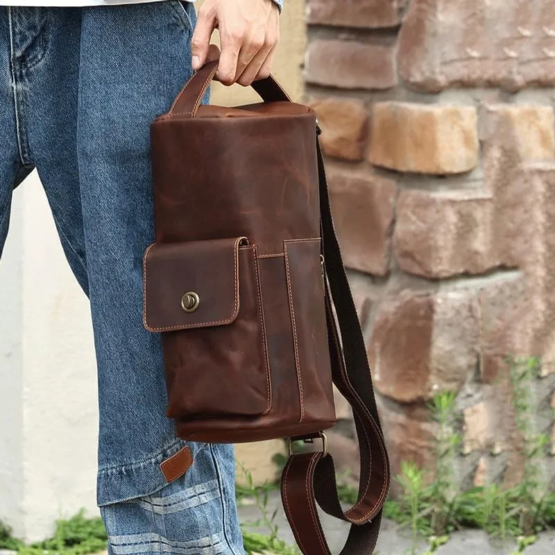 Vintage Crossbody Bag Cylinder Bag Crossbody Shoulder Bag Chest Bag Men's Bag