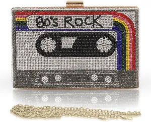 Vintage Radio Bag for Women,Tape Shaped Shoulder Bag Durable Shiny Crystal Tote