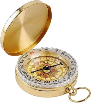 Vintage Silver Brass Compass Pocket & Maritime Push Button Open Compass for Hiking Travelling Camping Navigation Tool & Inspiration Gift