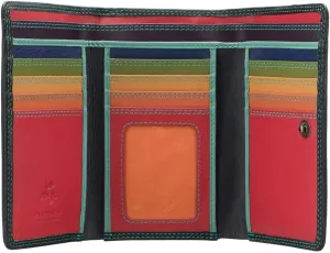 VISCONTI Rainbow Collection Bora Multi Colored Large Trifold Soft Leather Ladies Wallet & Purse RB43 (Black Rhumba)