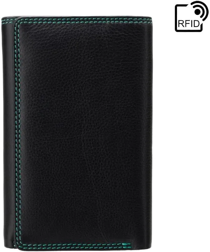 VISCONTI Rainbow Collection Bora Multi Colored Large Trifold Soft Leather Ladies Wallet & Purse RB43 (Black Rhumba)