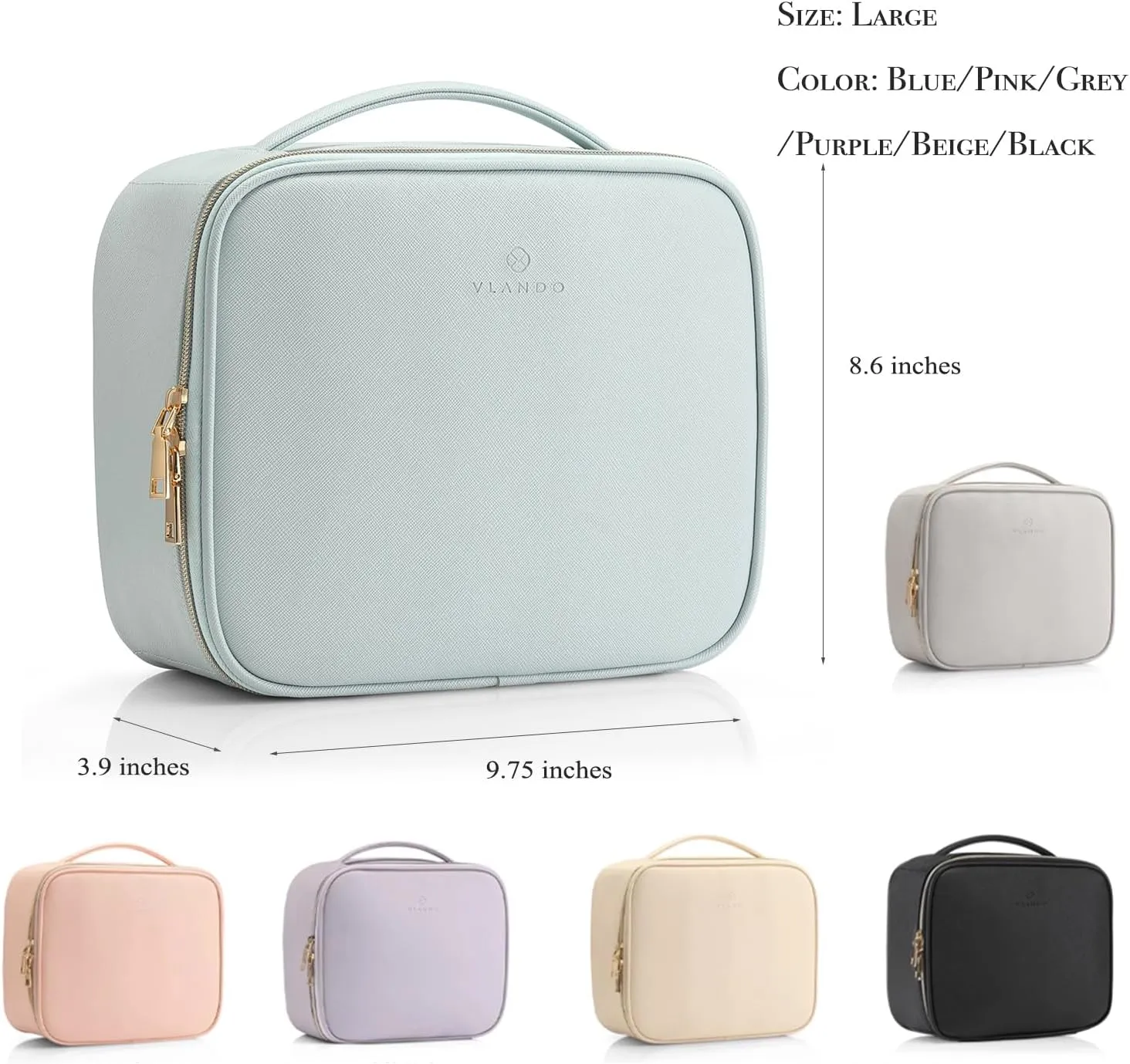 Vlando Toiletry Bag, Large Wash Bag, Travel Cosmetic Make-up Bag, Multi-compartment with Dividers for Cosmetics Makeup Brushes Toiletry Jewelry Accessories, Beige