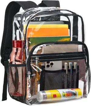 Vorspack Clear Backpack Heavy Duty - Clear Bookbag Large See Through Backpack Plastic Transparent Backpacks for College Work Travel - Black