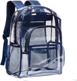Vorspack Clear Backpack Heavy Duty PVC Transparent Backpack with Reinforced Strap for College Workplace - Navy