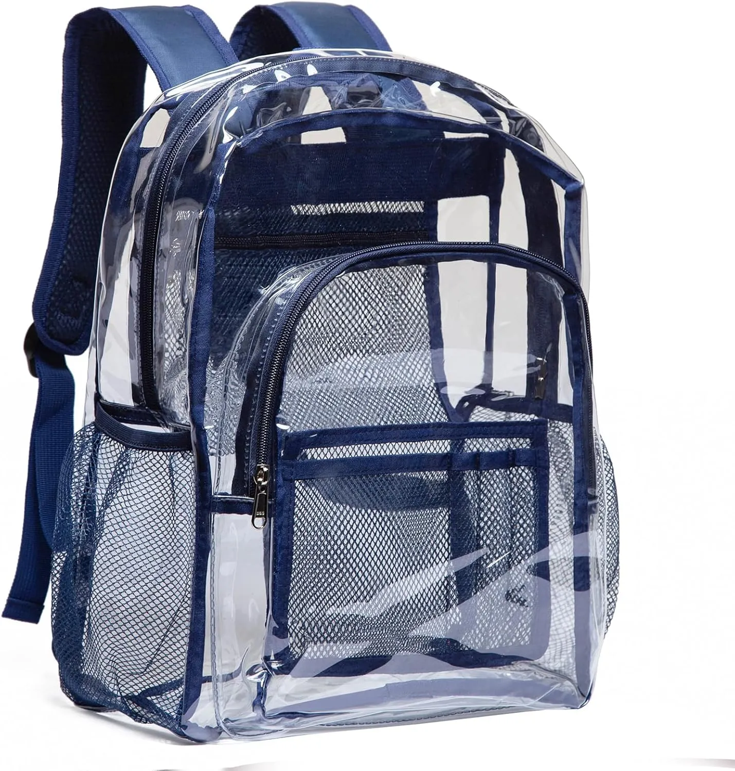 Vorspack Clear Backpack Heavy Duty PVC Transparent Backpack with Reinforced Strap for College Workplace - Navy