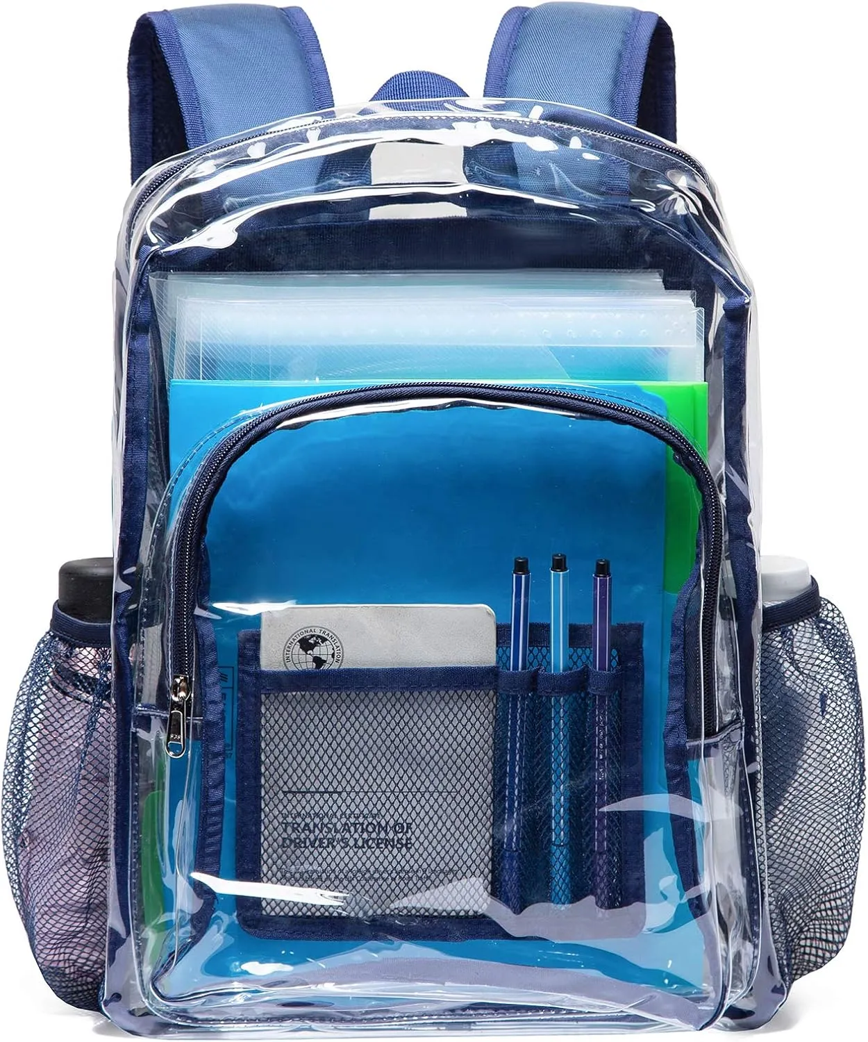 Vorspack Clear Backpack Heavy Duty PVC Transparent Backpack with Reinforced Strap for College Workplace - Navy