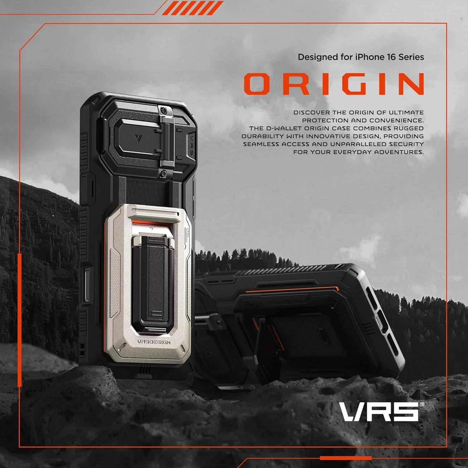 VRS DESIGN Origin Wallet Card Holder Case [3 Cards] for iPhone 16 Pro Max (2024/Upgraded), Rugged Semi-Automatic 3-Card Slot & Kickstand Case (Moss Green)