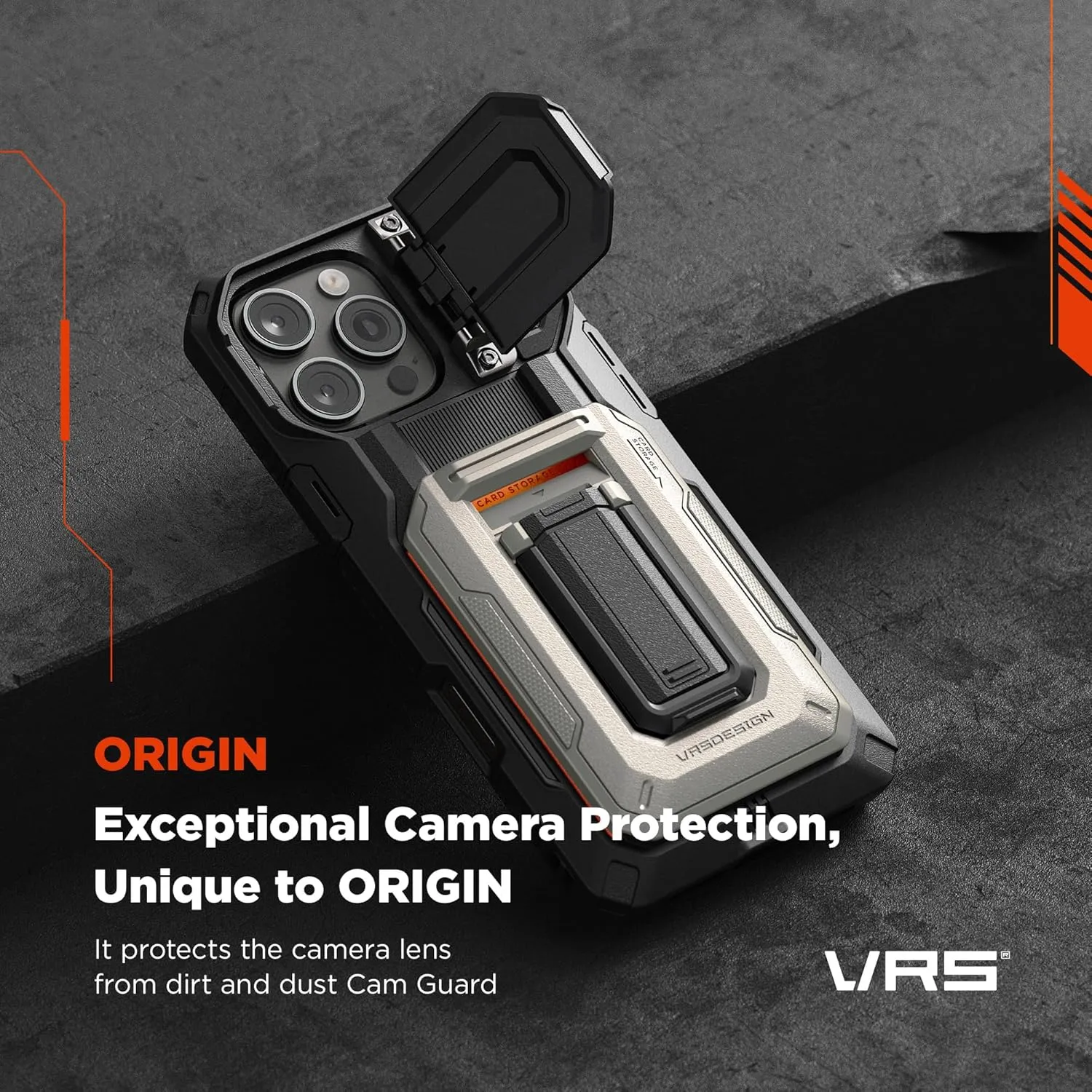 VRS DESIGN Origin Wallet Card Holder Case [3 Cards] for iPhone 16 Pro Max (2024/Upgraded), Rugged Semi-Automatic 3-Card Slot & Kickstand Case (Moss Green)