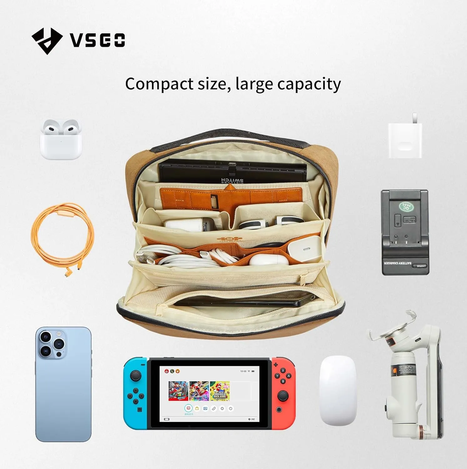 VSGO Digital Storage Bag Photography Accessories Storage Hard Drive Data Cable Power Supply Travel Portable Mini Digital Storage Bag (Yellow, L)