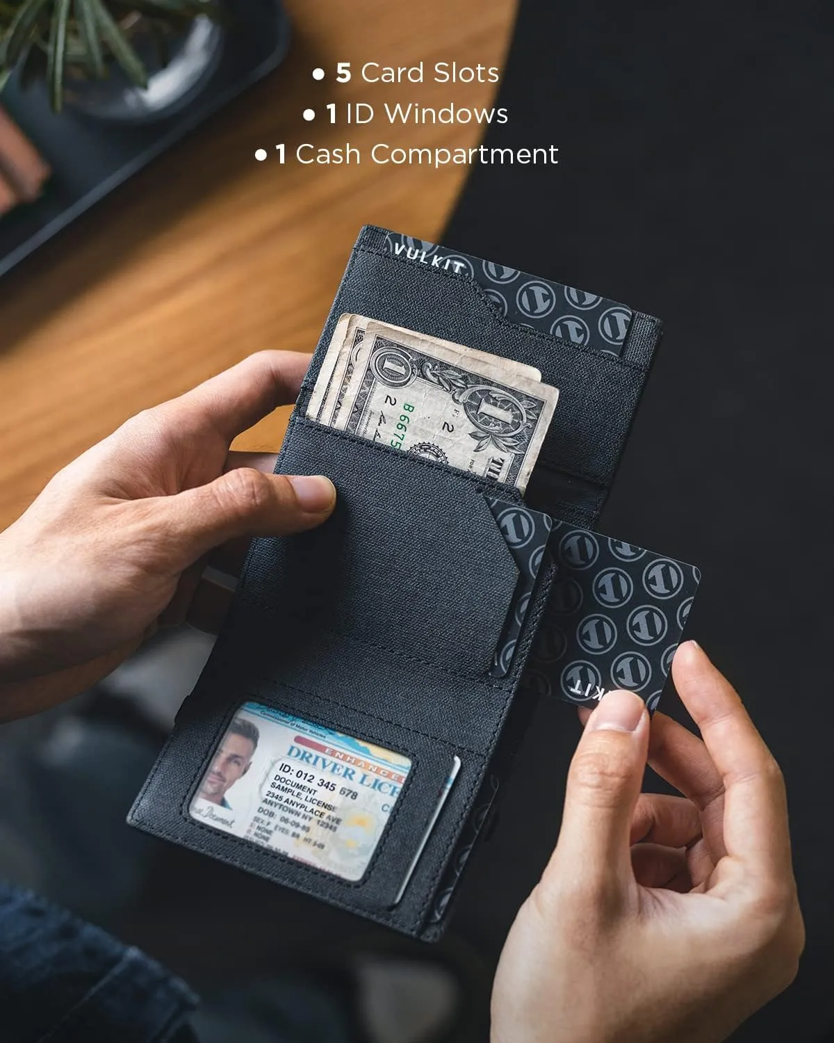 VULKIT Airtag Wallet with Keyring Mens Pop up Credit Card Wallet with Air Tag Holder Trifold ID Window RFID Blocking（Black）