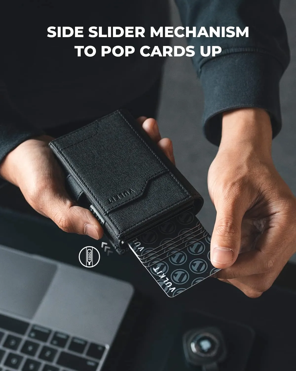 VULKIT Airtag Wallet with Keyring Mens Pop up Credit Card Wallet with Air Tag Holder Trifold ID Window RFID Blocking（Black）