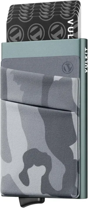 VULKIT Card Holder with Money Pocket Pop Up Wallet RFID Blocking Slim Metal Bank Card Case Holds 5 Cards and Notes(Camouflage Grey)