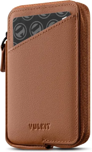 VULKIT Credit Card Holder RFID Blocking Top Grain Cowhide Leather Zip Card Holder Wallet Slim Minimalist Card Wallet, Holding up to 10 Cards & Folded Notes