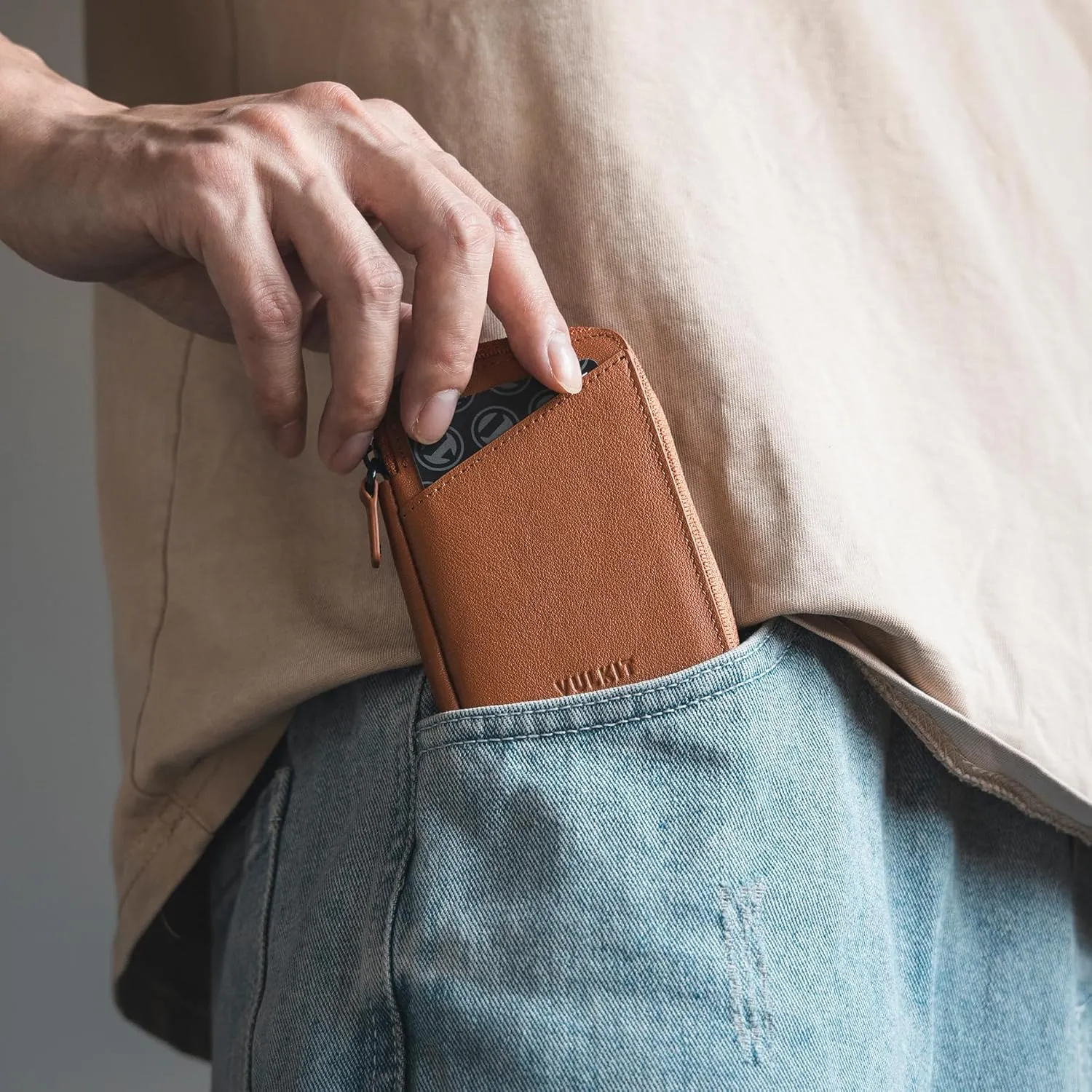 VULKIT Credit Card Holder RFID Blocking Top Grain Cowhide Leather Zip Card Holder Wallet Slim Minimalist Card Wallet, Holding up to 10 Cards & Folded Notes
