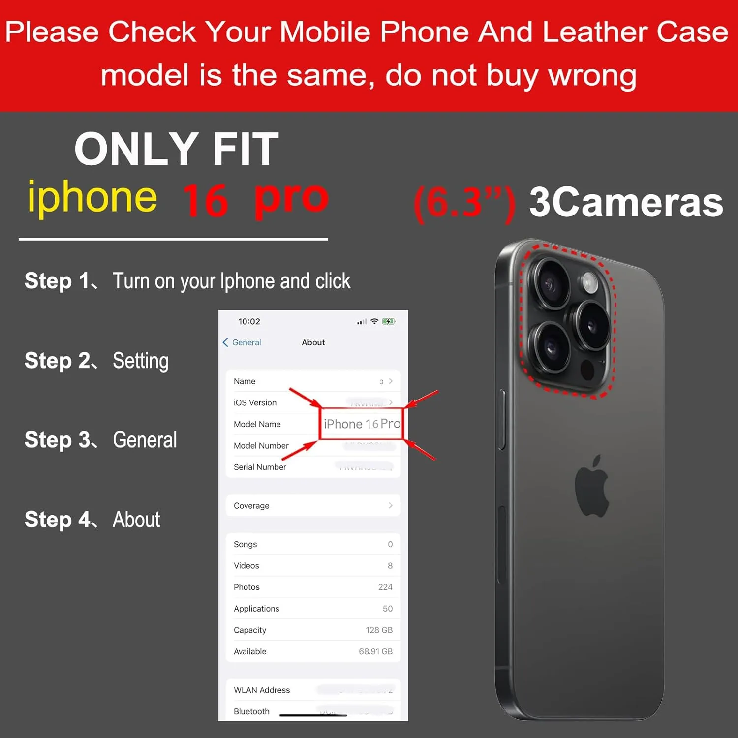 Wallet case Compatible iPhone 16 pro Real Leather 6.3 in Case,Genuine Leather Shockproof Case,Flip Folio Cover with Card Slot Kickstand,Dark Brown