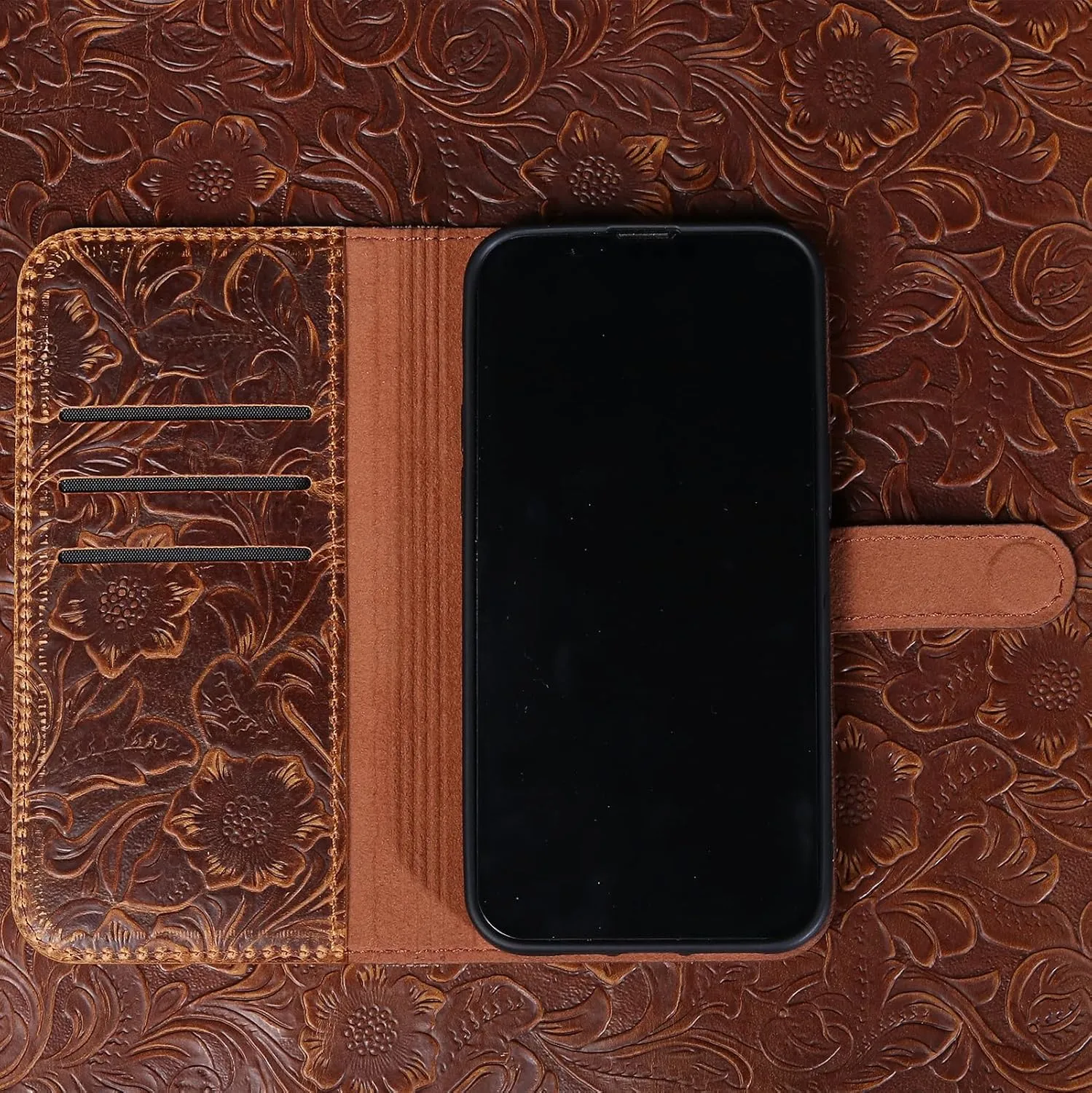 Wallet case Compatible iPhone 16 pro Real Leather 6.3 in Case,Genuine Leather Shockproof Case,Flip Folio Cover with Card Slot Kickstand,Dark Brown
