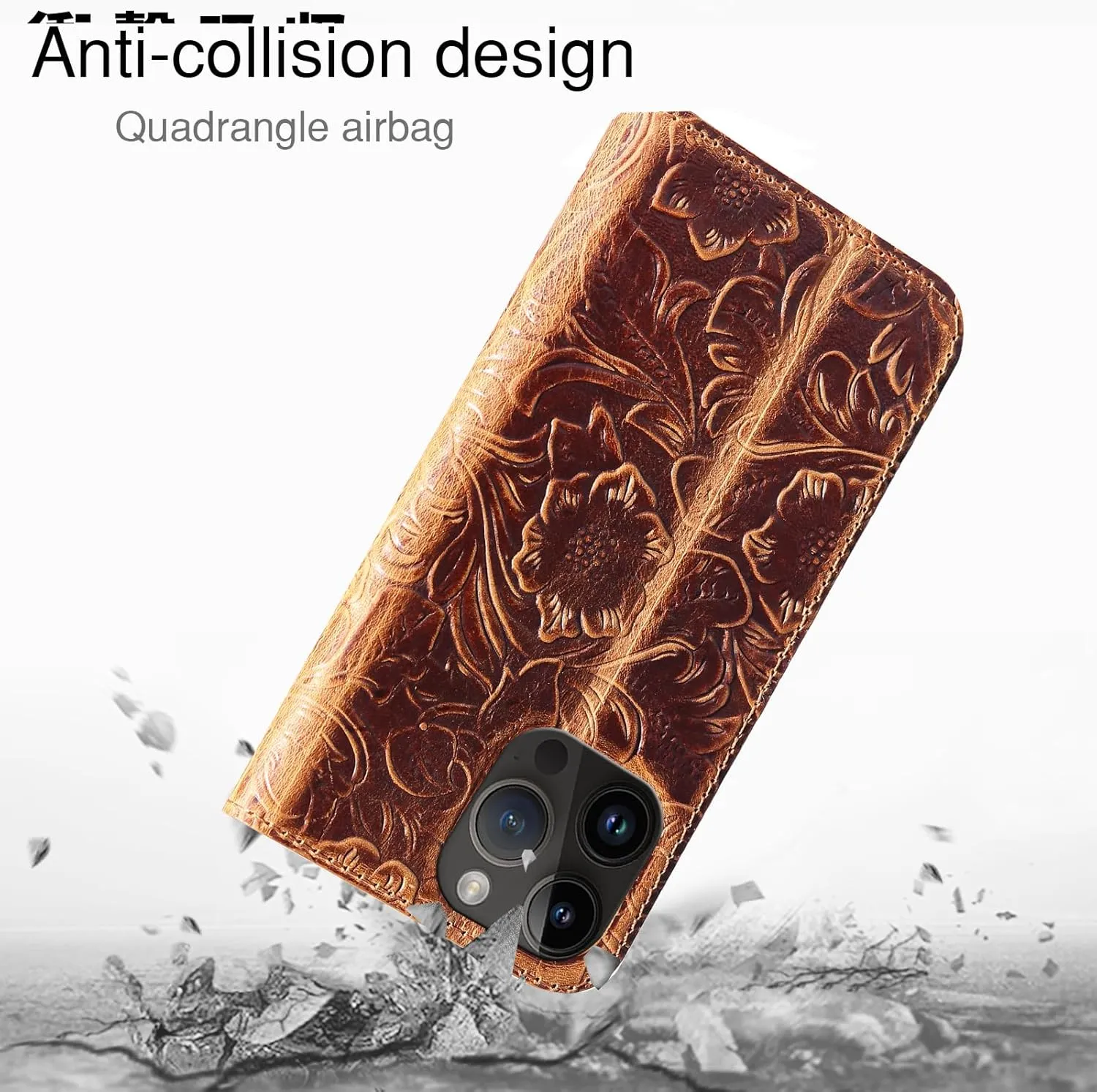 Wallet case Compatible iPhone 16 pro Real Leather 6.3 in Case,Genuine Leather Shockproof Case,Flip Folio Cover with Card Slot Kickstand,Dark Brown