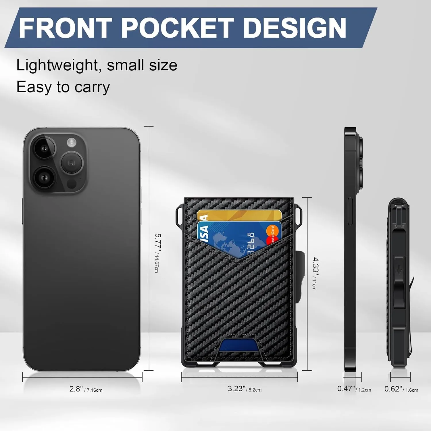 Wallet for Men, Minimalist Slim Mens Wallet with Money Clip, RFID Blocking Smart Pop Up Card Wallet with ID Window, Compact Bifold Wallet, Metal Aluminum Credit Card Holder
