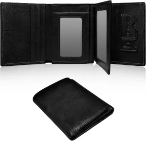 Wallet for Men Trifold RFID Blocking Credit Card Holder, Leather Compact Large Capacity Minimalist Mens Wallet Money Clip with ID Window 10 Credit Card Slots