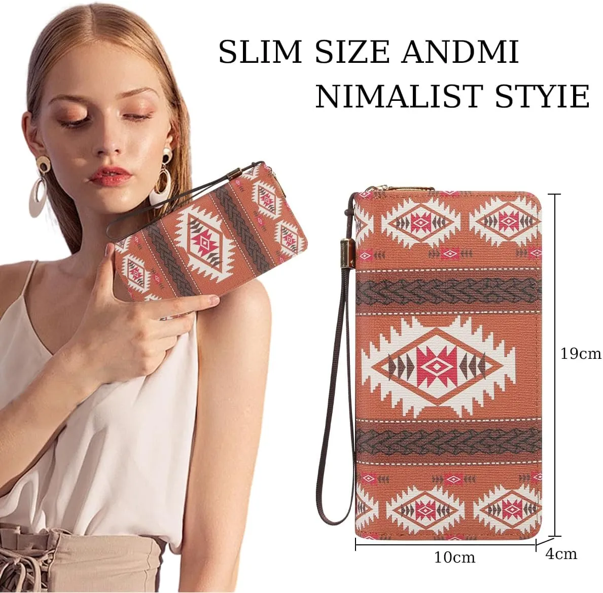 Wallet Purse for Women, Boho-Inspired Wristlet Wallet with Credit Card Holder（Brown）