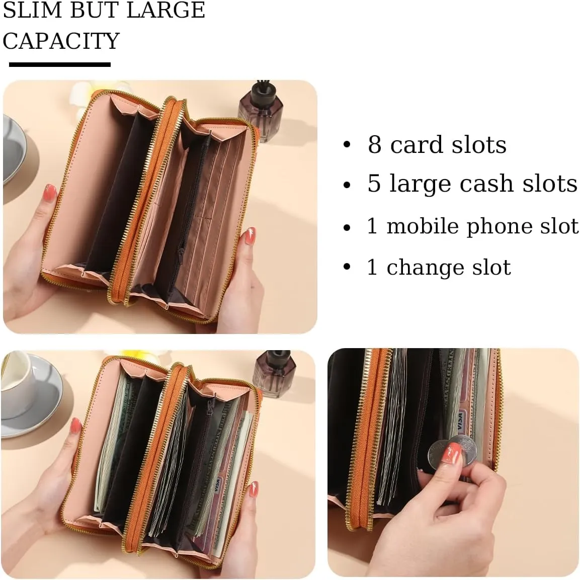 Wallet Purse for Women, Boho-Inspired Wristlet Wallet with Credit Card Holder（Brown）