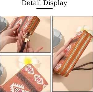 Wallet Purse for Women, Boho-Inspired Wristlet Wallet with Credit Card Holder（Brown）