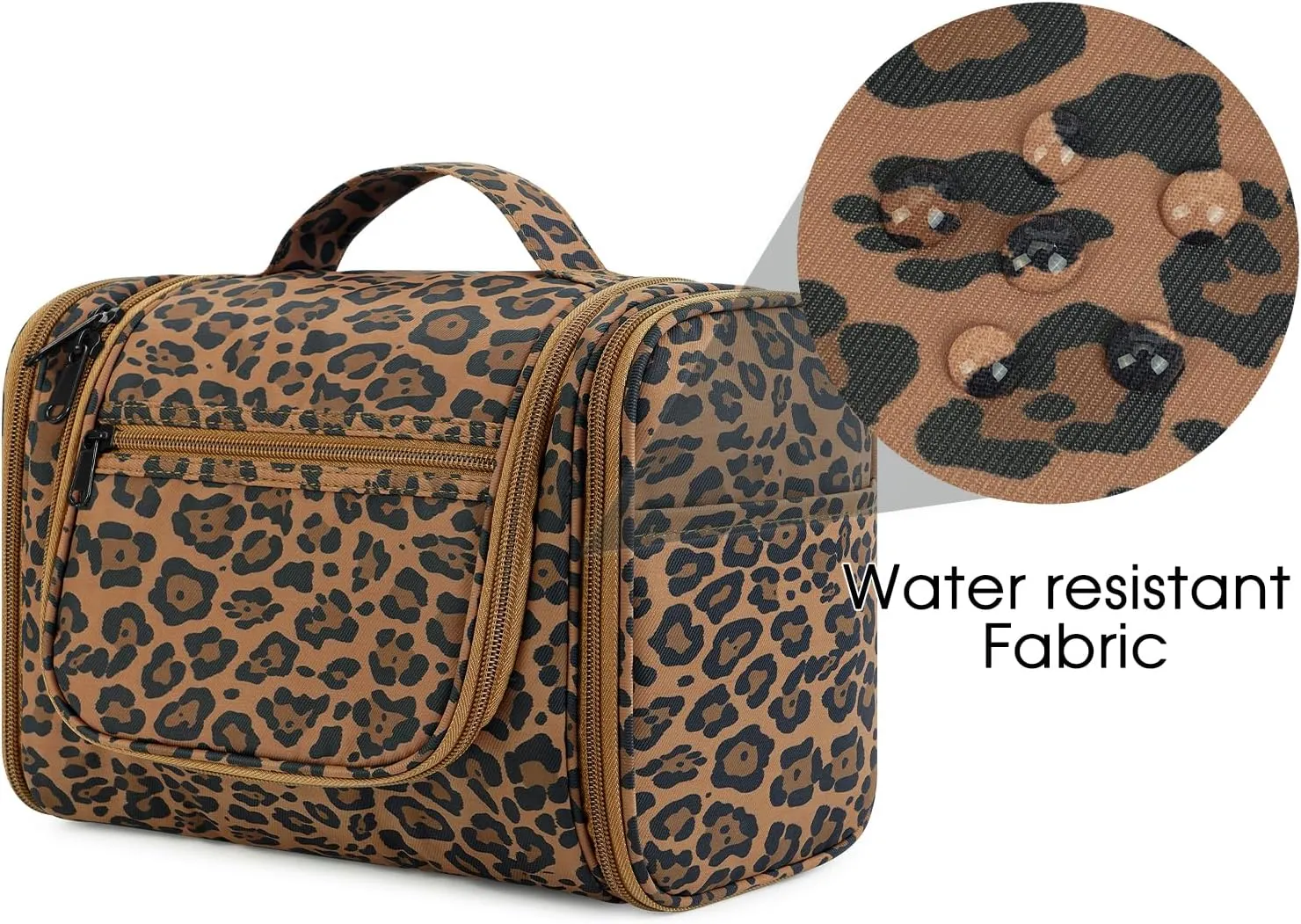WANDF Large Hanging Toiletry Bag Travel Cosmetic Makeup Organizer Water-Resistant Shower Bathroom Bag for Women and Men (Brown Leopard)