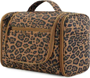 WANDF Large Hanging Toiletry Bag Travel Cosmetic Makeup Organizer Water-Resistant Shower Bathroom Bag for Women and Men (Brown Leopard)