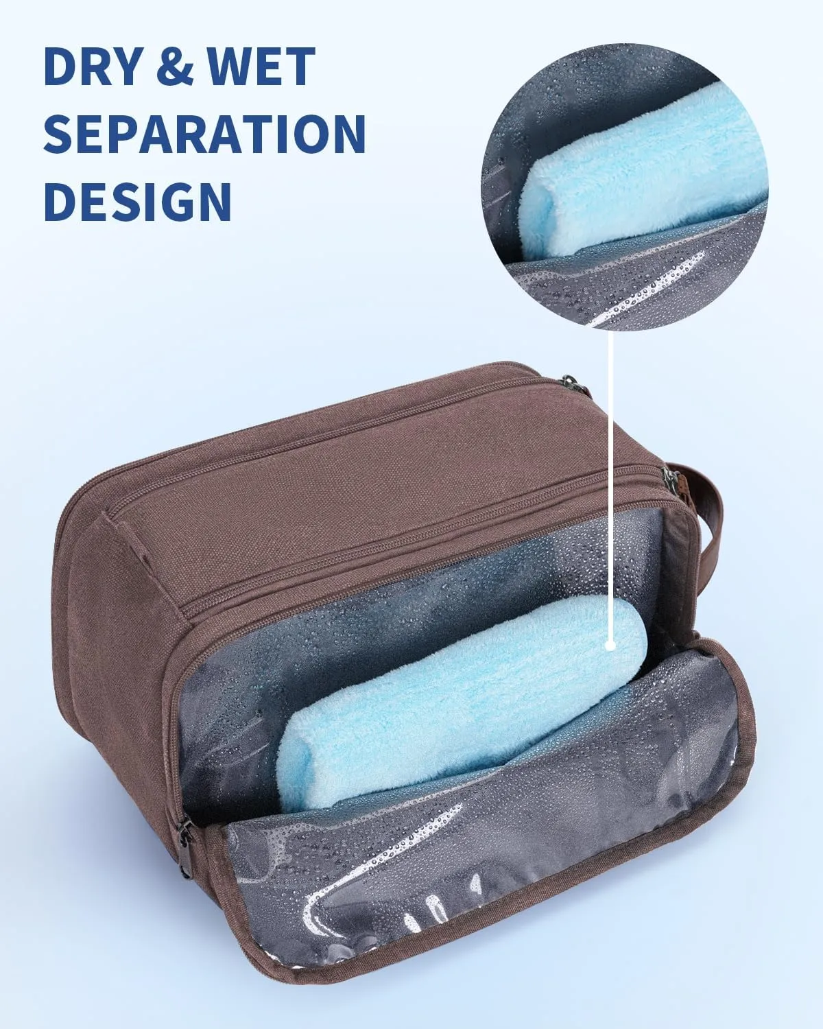 WANDF Toiletry Bag for Men Travel Toiletry Organizer Canvas and Leather Dopp Kit Water-Resistant Shaving Bag for Travel Accessories (Brown, Patent Pending)